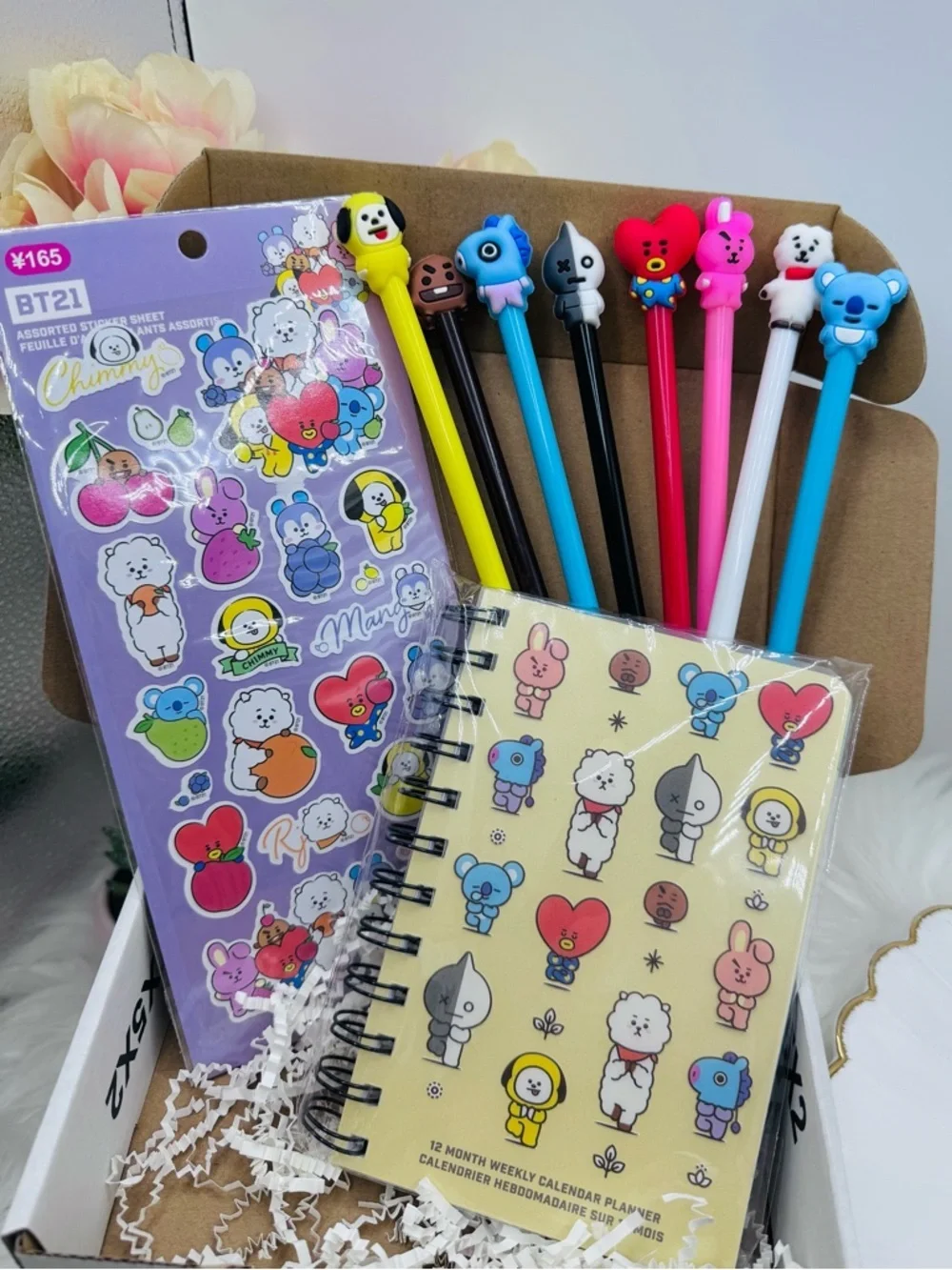 BT21 Stationery – Undated Monthly Planner, Sticker Sheet & 8 Character Pen Set